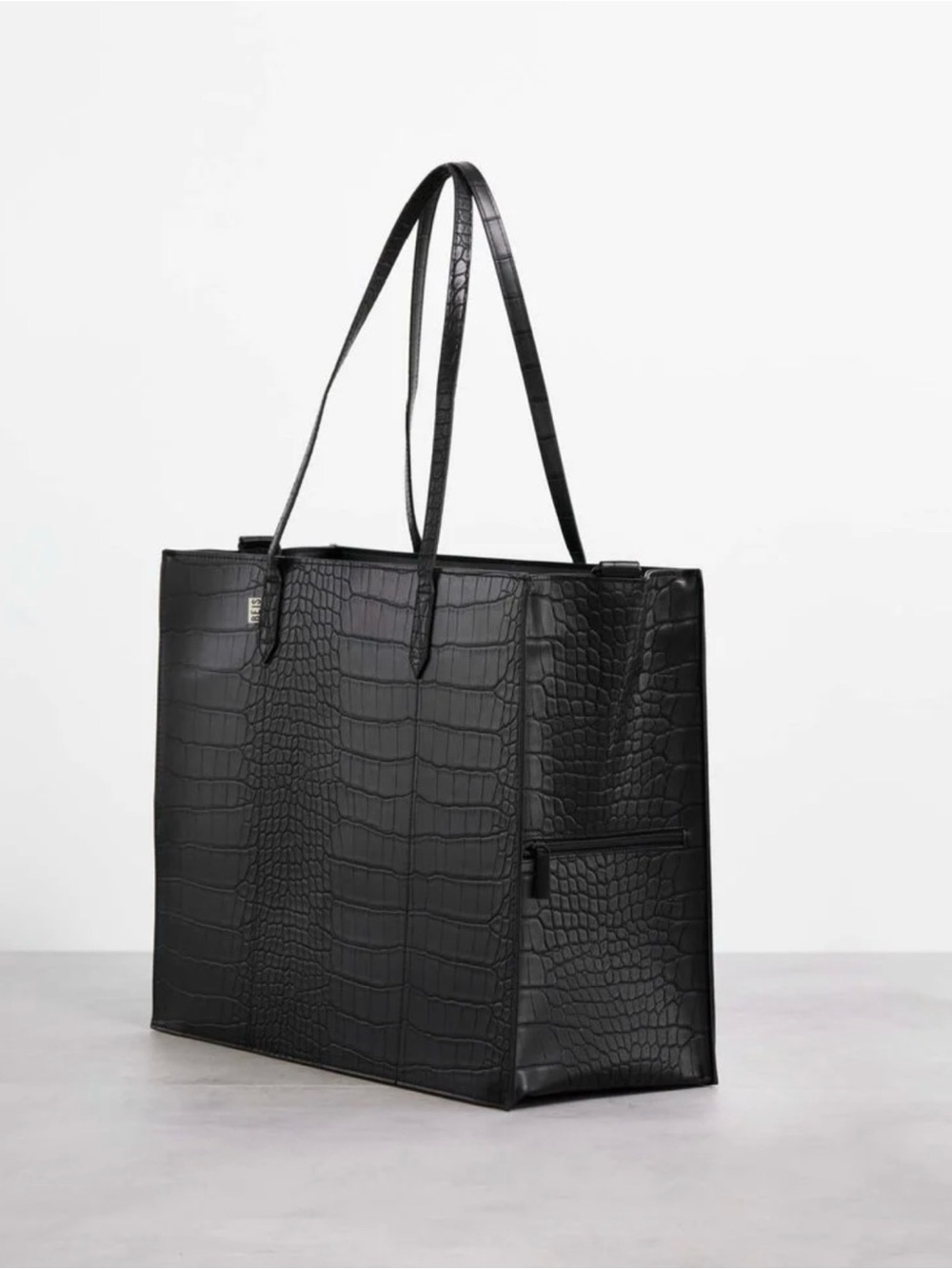 BEIS: Black Croc-Embossed Tote Bag - Women
